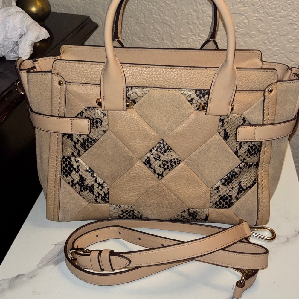 Coach Swagger 27 Exotic Patchwork Leather/Suede Beechwood python Satchel